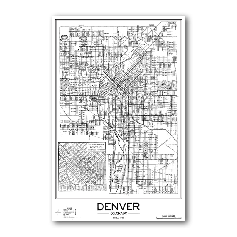 Print: Denver Map Circa 1907